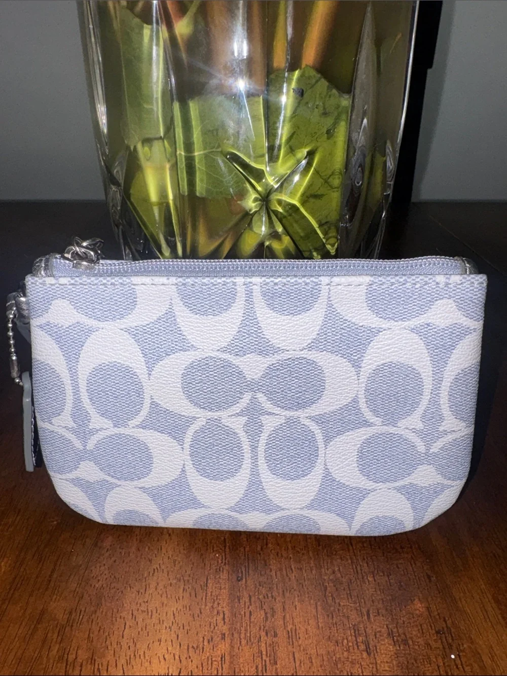 Coach Signature Canvas Wristlet in Light Gray and Cream. NWOT with COA